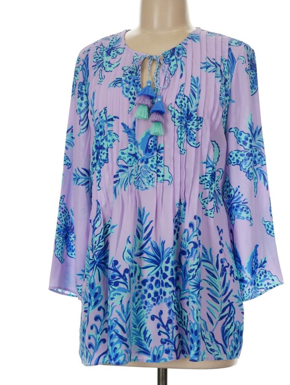 Lilly Pulitzer Lavender Floral Tassel Tie Blouse | Size M